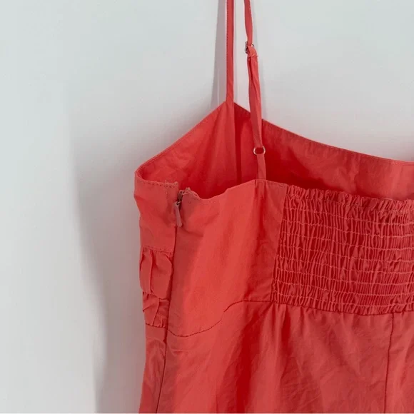Ciao Lucia Nera Crispy Washed Poplin Ruched Slip Midi Dress In Grapefruit